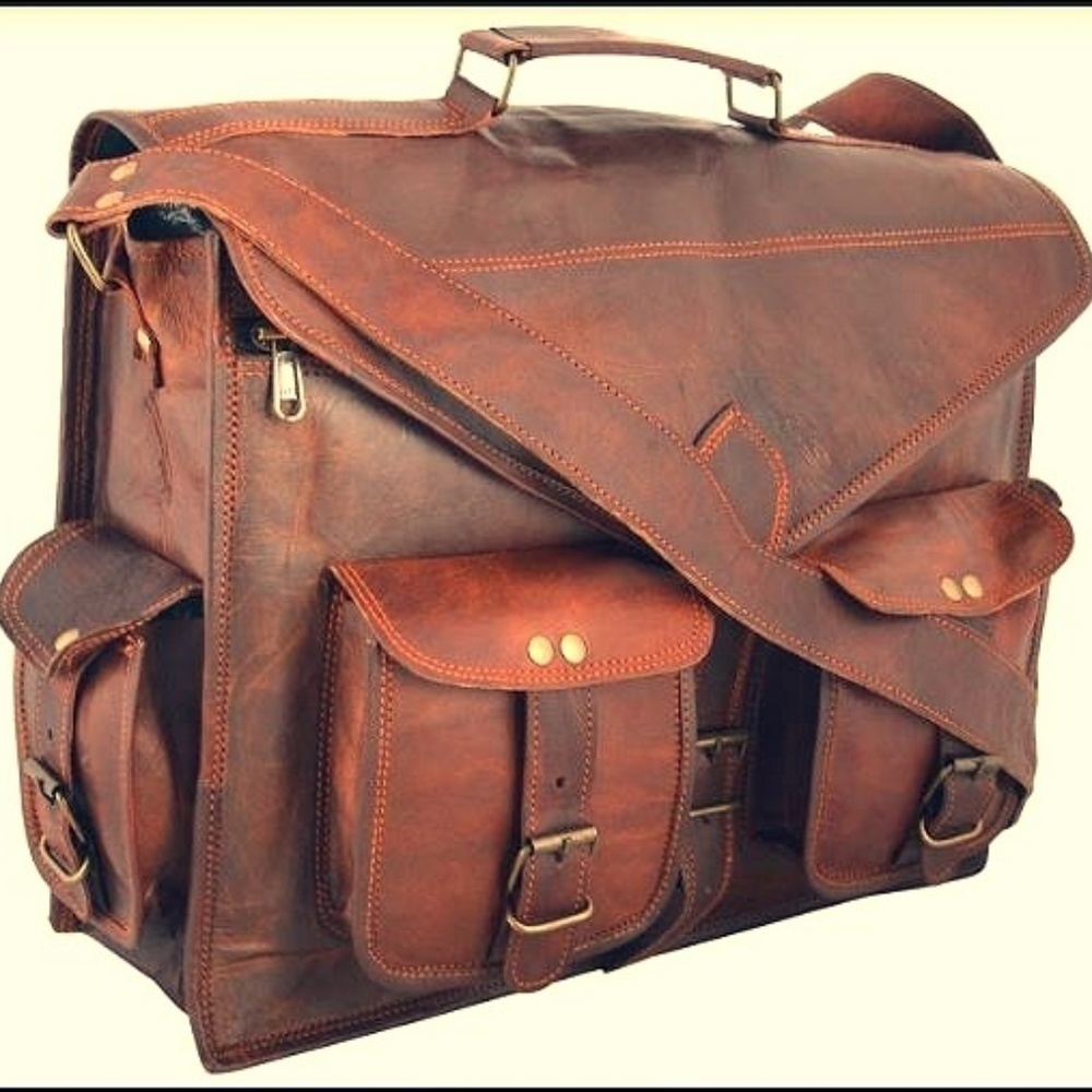 GRUNTLUXURY Men's Leather Messenger Bag